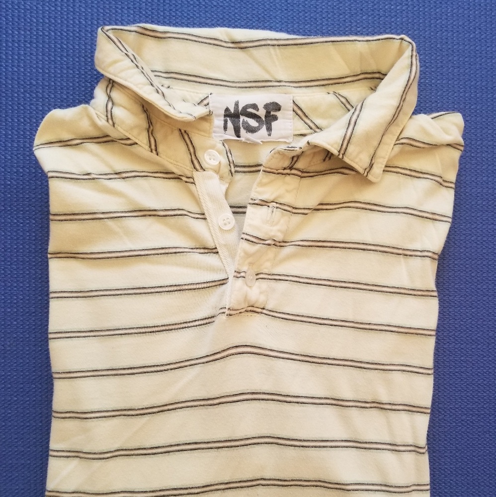NSF Yellow Striped Slim-Fit Pique Polo size Large
